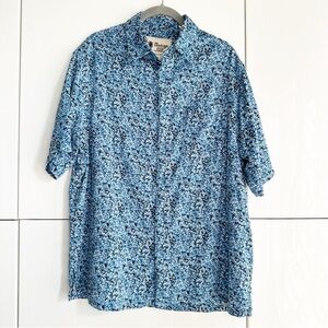 Vintage Silk Circa 1969 Silk Shirt Men's Large Blue Floral Hawaiian Camp Shirt